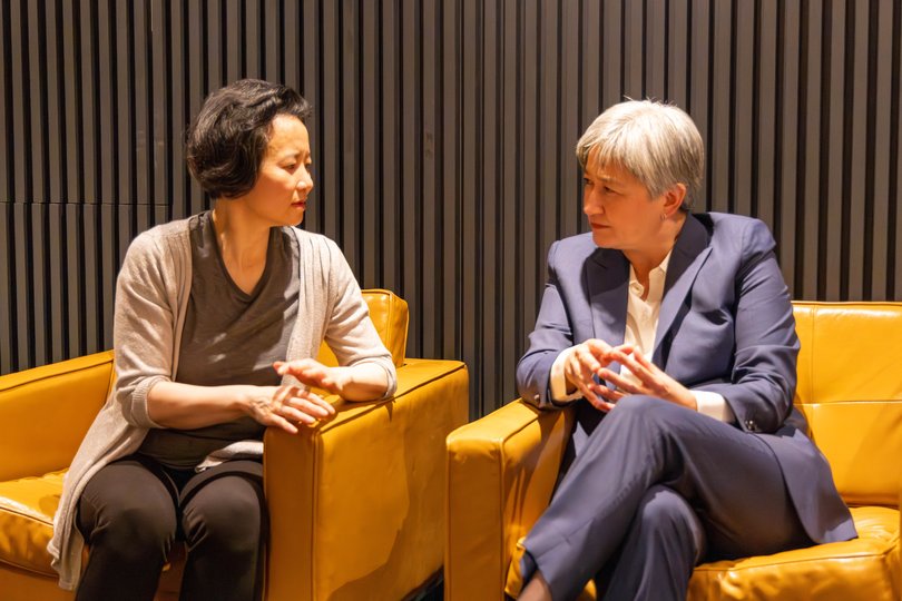 Cheng Lei with Foreign Affairs Minister Penny Wong after her return to Australia.  