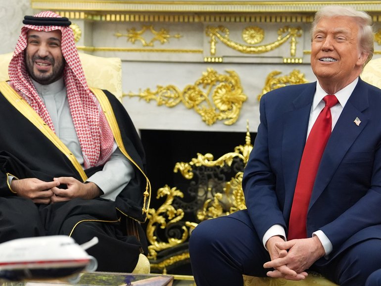 US President Donald Trump and Saudi Arabia’s Crown Prince Mohammed bin Salman expect to sign deals. (AP Photo/Evan Vucci)