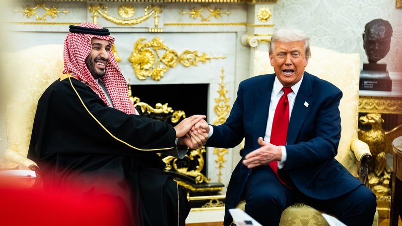 President Donald Trump and Crown Prince and Saudi Crown Prince Mohammed bin Salman on Tuesday in the Oval Office. MUST CREDIT: Demetrius Freeman/The Washington Post