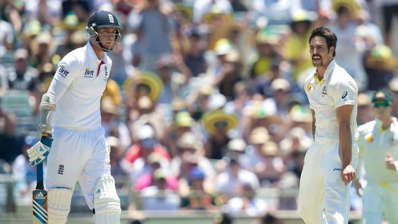 Stuart Broad cops it from Mitchell Johnson during the 2013-14 Ashes.