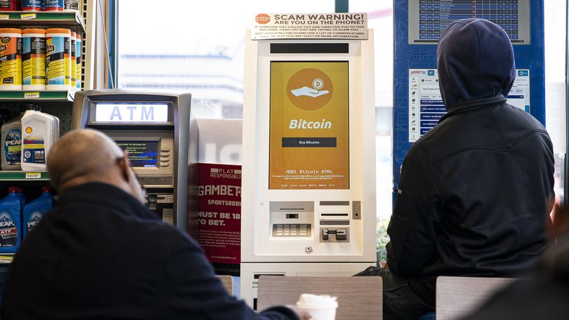 A Bitcoin automated teller machine at a gas station in Washington, DC.