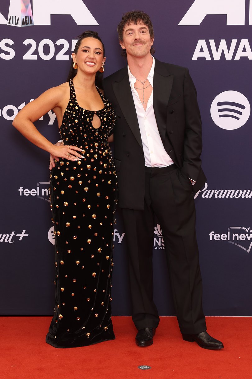 SYDNEY, AUSTRALIA - NOVEMBER 19: Concetta Caristo and Tim Blackwell attend the 2025 ARIA Awards at Hordern Pavilion at Hordern Pavilion on November 19, 2025 in Sydney, Australia. (Photo by Mark Metcalfe/Getty Images)