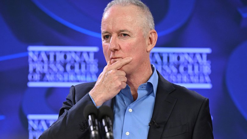 ABC managing director Hugh Marks addresses the National Press Club in Canberra.