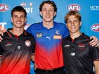 (L-R) Daniel Annable (Brisbane Lions Academy), Willem Duursma (Gippsland Power) and Zeke Uwland (Gold Coast SUNS Academy) arrive at the draft.