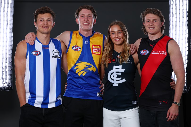 Zane Duursma of the Kangaroos, Willem Duursma of the Eagles, Yasmin Duursma of the Blues and Xavier Duursma of the Bombers.