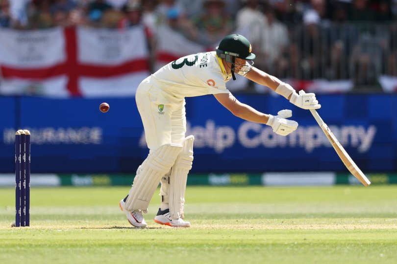 PERTH, AUSTRALIA - NOVEMBER 21: Marnus Labuschagne of Australia bats during day one of the First 2025/26 Ashes Series Test Match between Australia and England at Perth Stadium on November 21, 2025 in Perth, Australia. (Photo by Cameron Spencer/Getty Images)