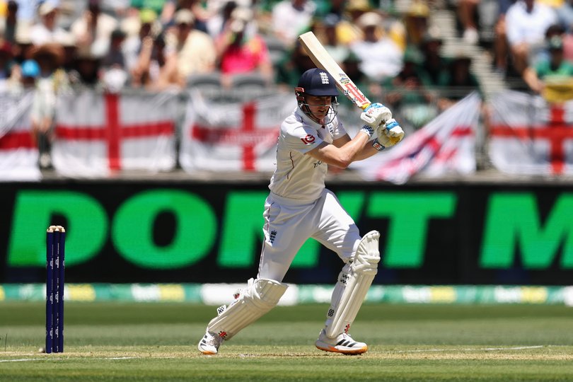 PERTH, AUSTRALIA - NOVEMBER 21: Harry Brook of England bats during day one of the First 2025/26 Ashes Series Test Match between Australia and England at Perth Stadium on November 21, 2025 in Perth, Australia. (Photo by Cameron Spencer/Getty Images)
