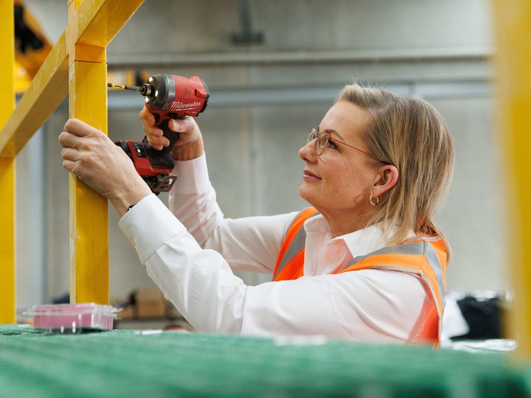 Leader of the opposition Sussan Ley pictured on a visit to Emu Plains engineering business Marley Flow Control.