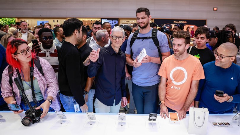 Tim Cook at Apple's Fifth Avenue store in New York for the new iPhone 17 launch.