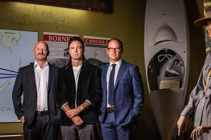The Tiger’s Revenge scriptwriter Shea Walsh, founder Russell Delroy and executive producer Oliver Wenn at Fremantle Army Museum.
