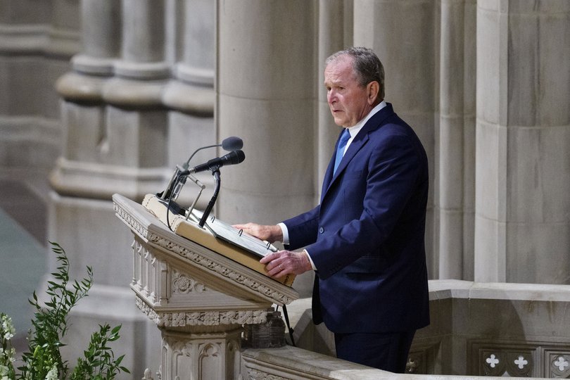Former President George W. Bush delivers a tribute during the funeral service for former Vice President Dick Cheney.