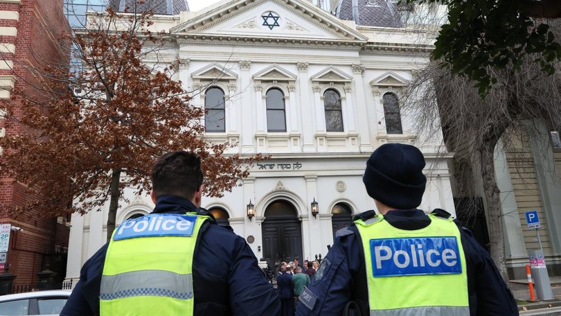 The doors to the East Melbourne Synagogue were damaged by the fire.