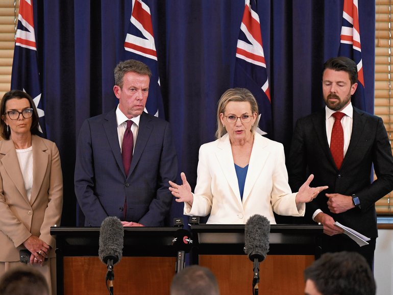 Shadow Health Minister Anne Ruston, shadow minister for Energy Dan Tehan, Australian Opposition Leader Sussan Ley and shadow Home Affairs Minister Jonno Duniam.