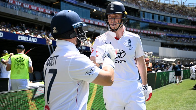 England opener Ben Duckett and Zak Crawley prepare to walk out ahead of  day one today.