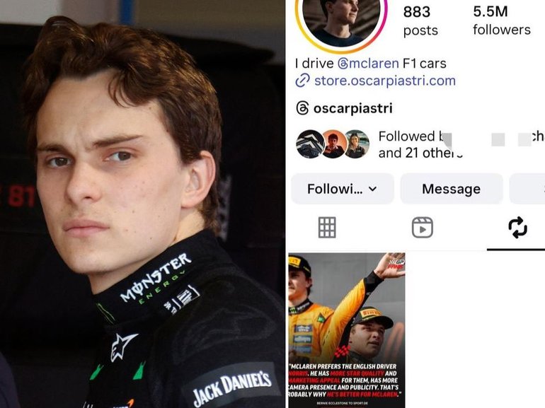 Oscar Piastri reposted an Instagram graphic that featured a quote about McLaren preferring Lando Norris.