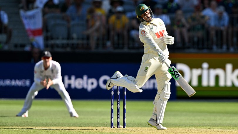 Australia’s Usman Khawaja had to bat at No.4 after leaving the field with back spasms.