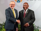 South African President Cyril Ramaphosa welcomes Australian Prime Minister Anthony Albanese Johannesburg Expo Centre for the G20 Leaders' Summit.