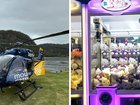 An emergency helicopter and paramedics raced to two separate incidents on Saturday, including a man suffering a suspected spider bite and a young boy injured by a falling vending machine.