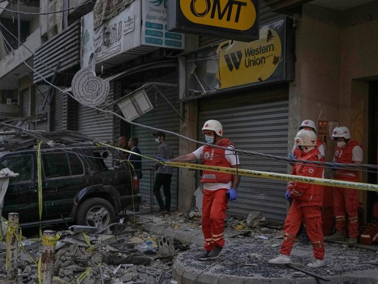 The strike hit an apartment building on Beirut's southern outskirts. (AP PHOTO)