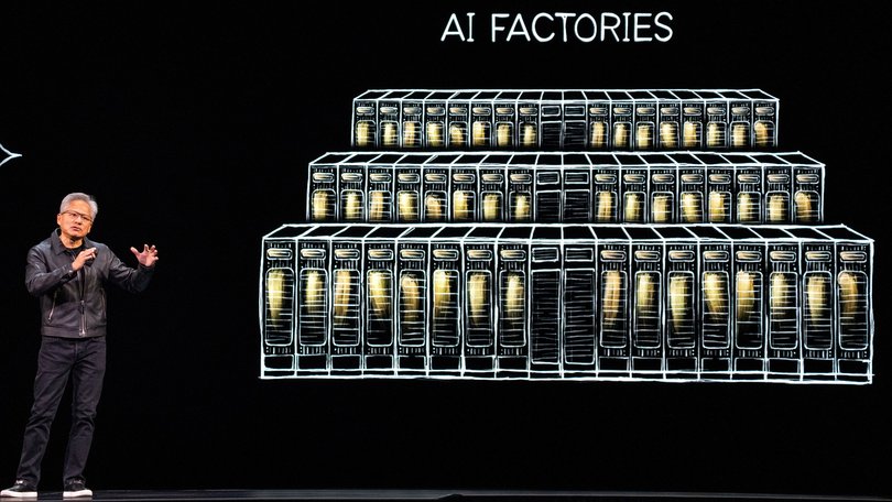 Jensen Huang during the keynote at Nvidia’s GPU Technology Conference. 