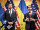 Ukraine's Presidential Office Chief of staff Andriy Yermak and US Secretary of State Marco Rubio hold a press conference following their closed-door talks on a US plan to end the war in Ukraine at the US Mission in Geneva.
