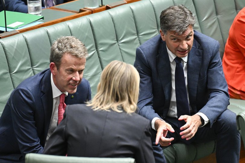 Dan Tehan, Leader of the Opposition Sussan Ley and Angus Taylor MP during Question Time at Parliament House in Canberra.