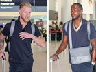 Joe Root, Ben Stokes and Jofra Archer at Perth Airport on Wednesday.