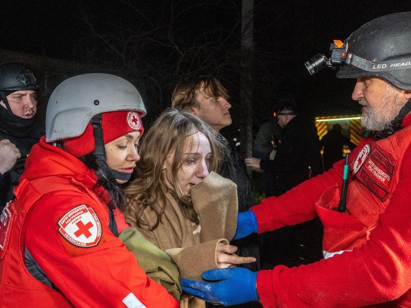 Ukrainian authorities say a Russian drone attack has killed four people in Kharkiv. (AP PHOTO)