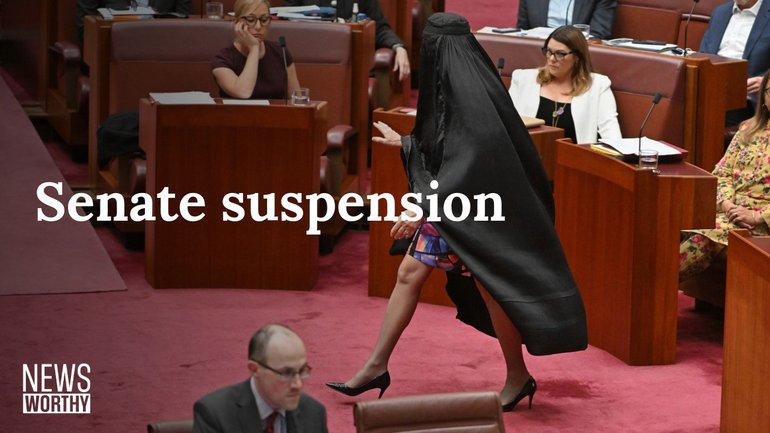 NEWS WORTHY: Pauline Hanson SUSPENDED after burqa stunt, Barnaby’s sandwich press dinner & postie dog attacks