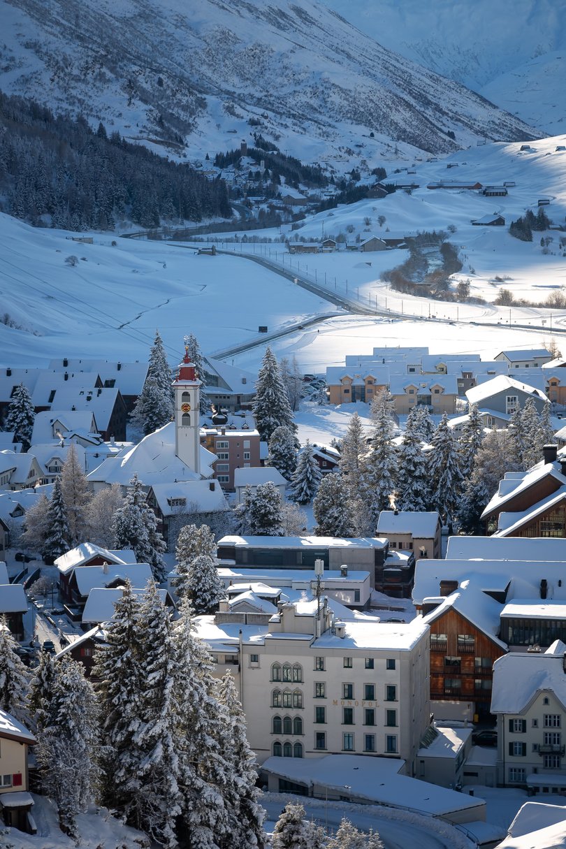 The town of Andermatt in the Urseren valley.
