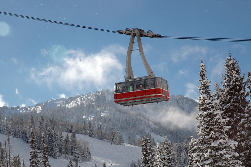 The Red Ski tram over ski resort at Snowbird, Utah.