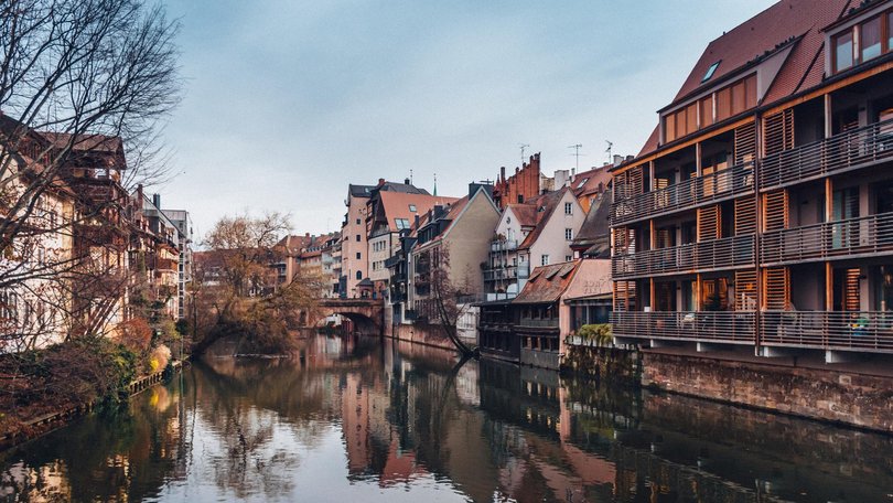 Idyllic view of Tenement Houses in Nuremberg City. 