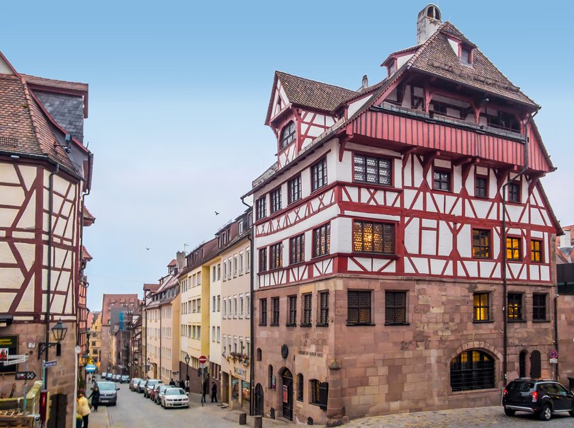 Historic congress hall at Nuremberg Rally ground. Albrecht Dürer house in Nünberg Bavaria.