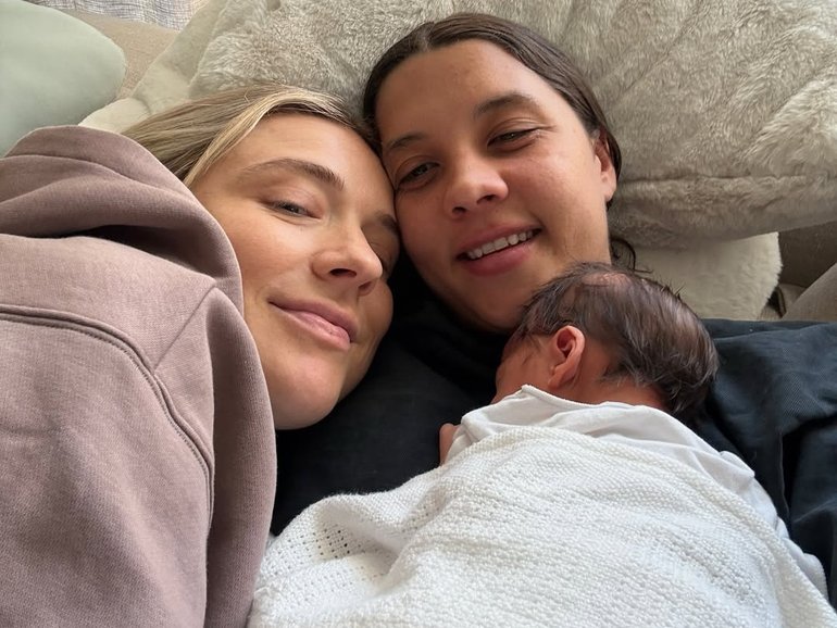 Sam Kerr welcomed son Jagger with partner Kristie Mewis earlier this year. 