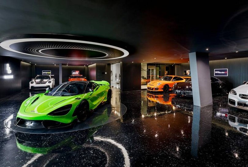 The gallery-style garage.