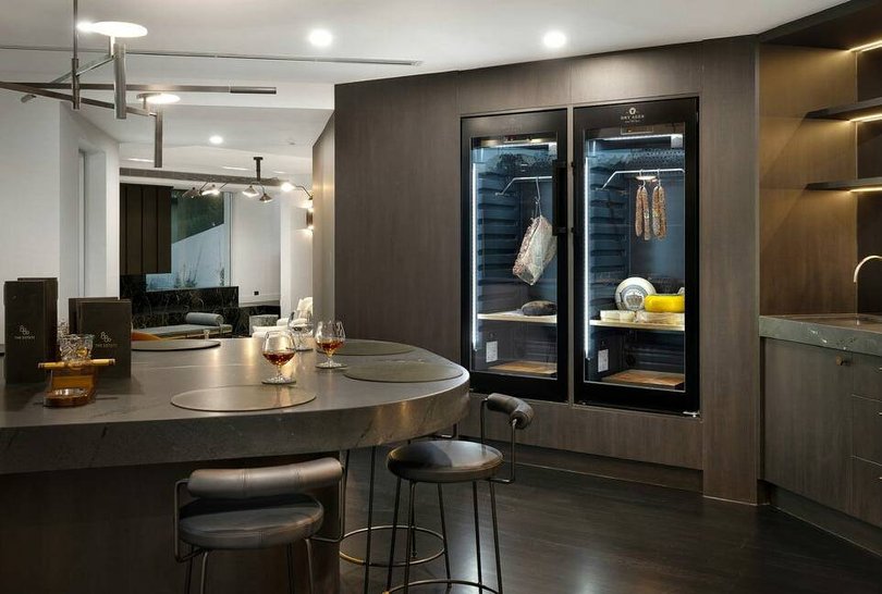The tasting room has two dry-aged fridges.