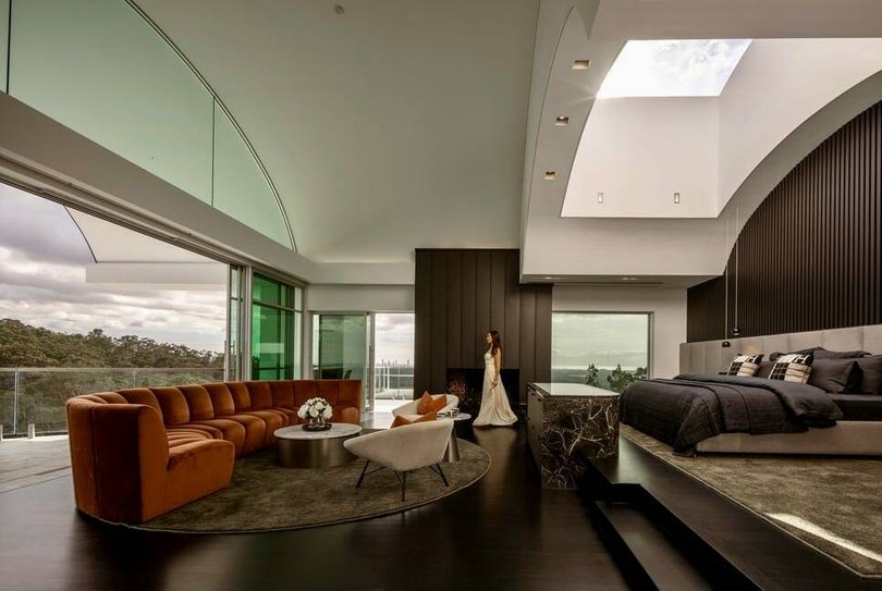 The master retreat has a retractable ceiling.