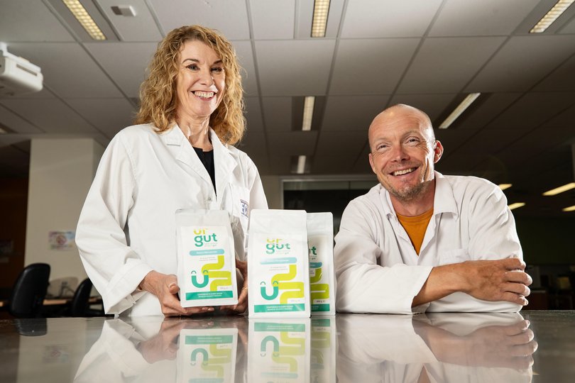 Professors Amanda Devine and Claus Christopherson have created a new product called UrGut to help with digestion and gut health. They are pictured in their lab at ECU. Picture: Michael Wilson