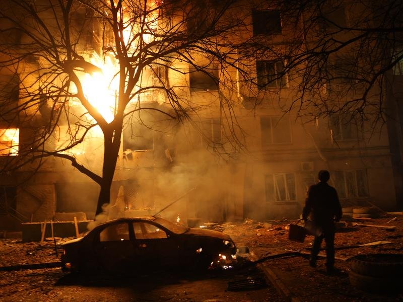 The Ukrainian city of Zaporizhzhia came under a large Russian drone attack overnight. (AP PHOTO)