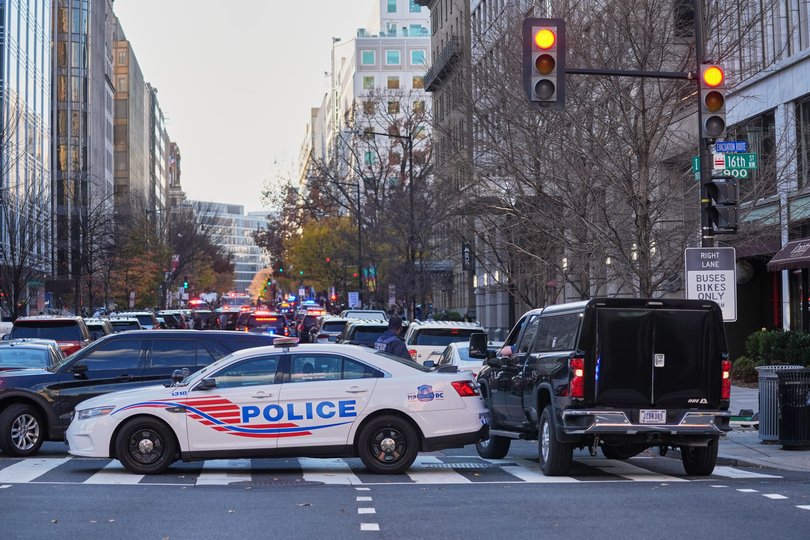 Streets are blocked after reports of two National Guard soldiers being shot near the White House in Washington.