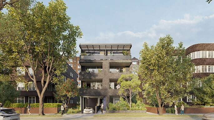 This mid-level apartment block design by architecture firm Collins & Turner, is one released in the NSW Pattern Book. Source: Planning NSW