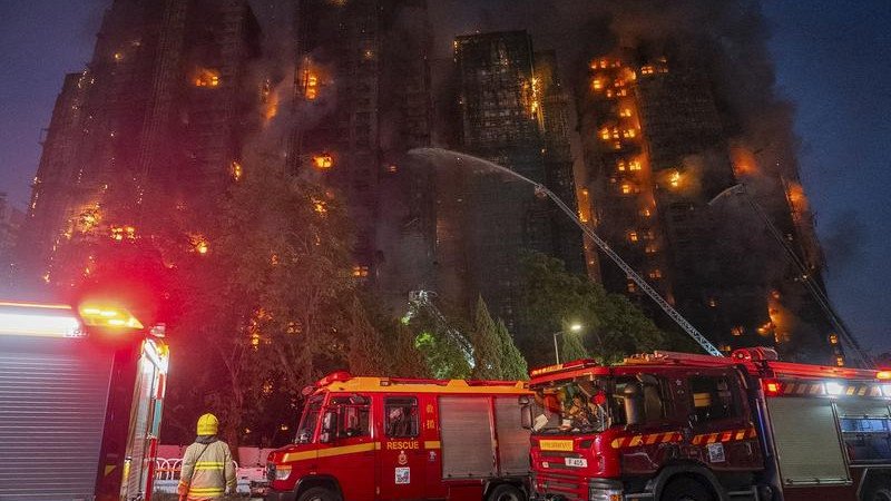 Firefighters have battled a blaze at the Wang Fuk Court residential estate into the night. 