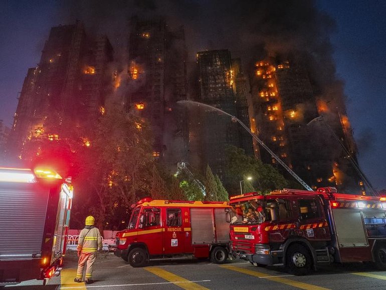 Firefighters have battled a blaze at the Wang Fuk Court residential estate into the night. 