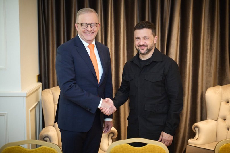 Prime Minister Anthony Albanese meets with Ukrainian President Volodymyr Zelensky in Rome.