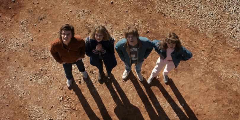Joe Keery as Steve Harrington, Maya Hawke as Robin Buckley, Charlie Heaton as Jonathan Byers, and Natalia Dyer as Nancy Wheeler in Stranger Things: Season 5. Picture: COURTESY OF NETFLIX