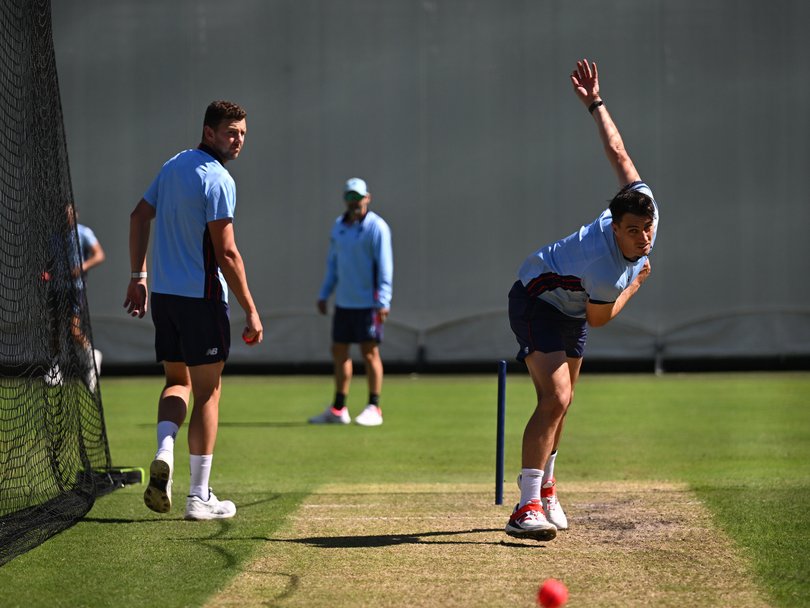 Australian cricket captain Pat Cummins bowling during a NSW Blues net session at the SCG in Sydney, Friday, November 28, 2025. 