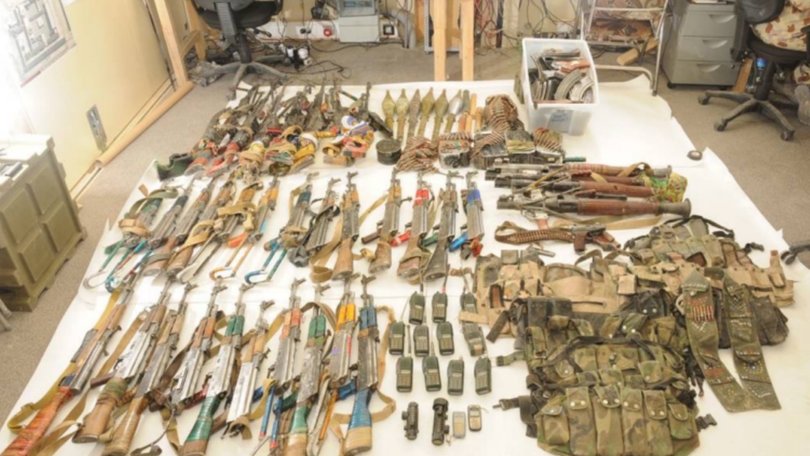Taliban weapons collected by the SAS after the Battle of Tizak in southern Afghanistan in 2010.