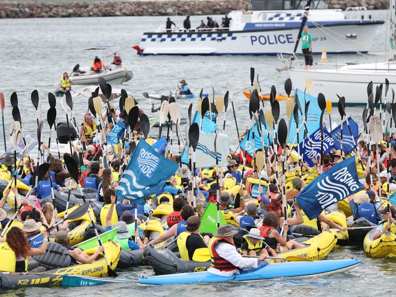 Rising Tide organisers claim the weekend mobilisation is the largest climate protest in Australia this year, with numbers expected to swell beyond 7000. Picture: NewsWire / Damian Shaw