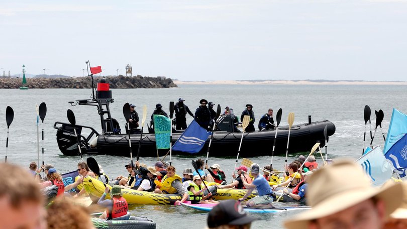 Police maintained a marine exclusion zone throughout the weekend, warning that anyone breaching the restricted area around the shipping channel could face arrest. 