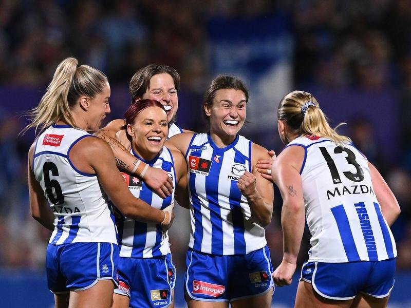 The Kangaroos capped off the perfect season by claiming their second straight AFLW premiership. (James Ross/AAP PHOTOS)
